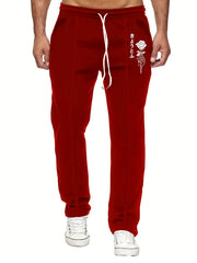 Rose Pattern Joggers Men's Casual Loose Fit Slightly Stretch Waist Drawstring