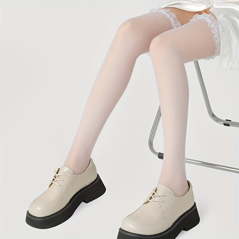 Sheer Mesh Thigh High Stockings Ruffle Over The Knee Socks
