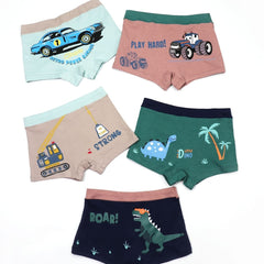 5pcs Boys Cartoon Car & Dinosaur Boxer Briefs