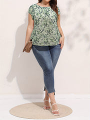  Women's Allover Print Ruched Short Sleeve Top