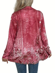  Floral Print Long Sleeve Open Front Cardigan