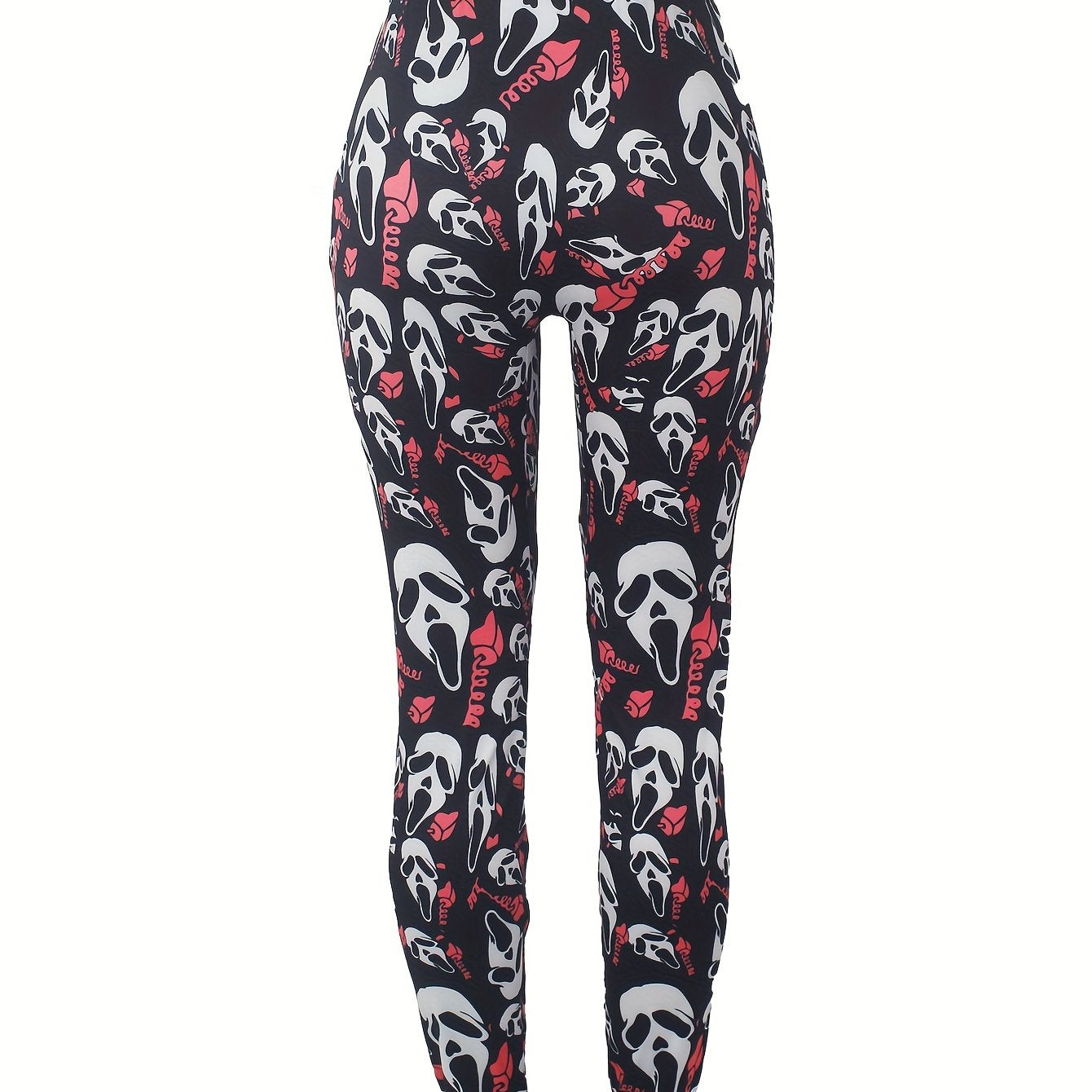 Skull Print Plus Size Leggings Medium Stretch Skinny Casual Leggings