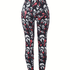 Skull Print Plus Size Leggings Medium Stretch Skinny Casual Leggings