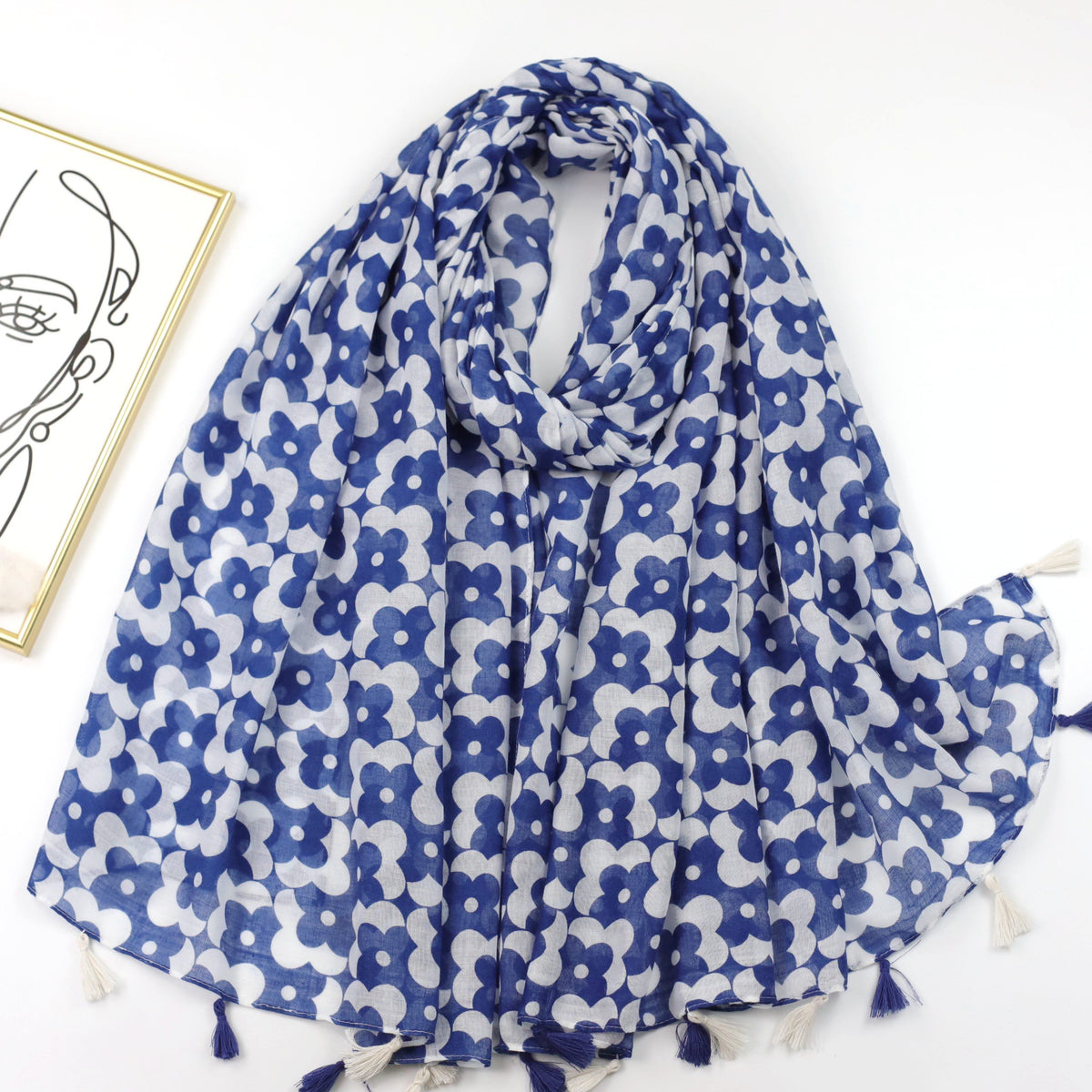 Vintage Floral Print Scarf Boho Tassel Shawl Classic Head Wrap