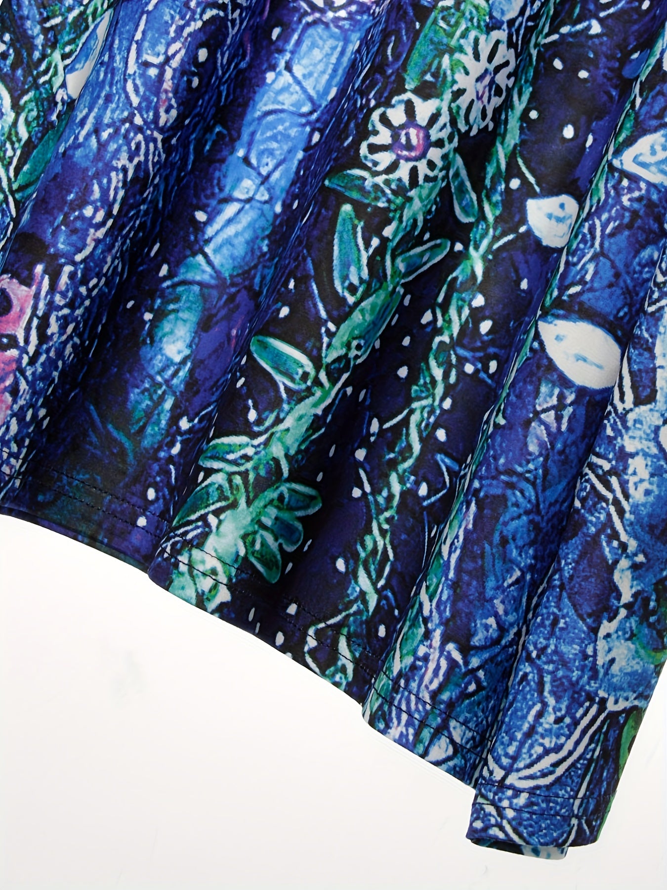  Women's Painting Print Roll Up Sleeve Knee Length Dress