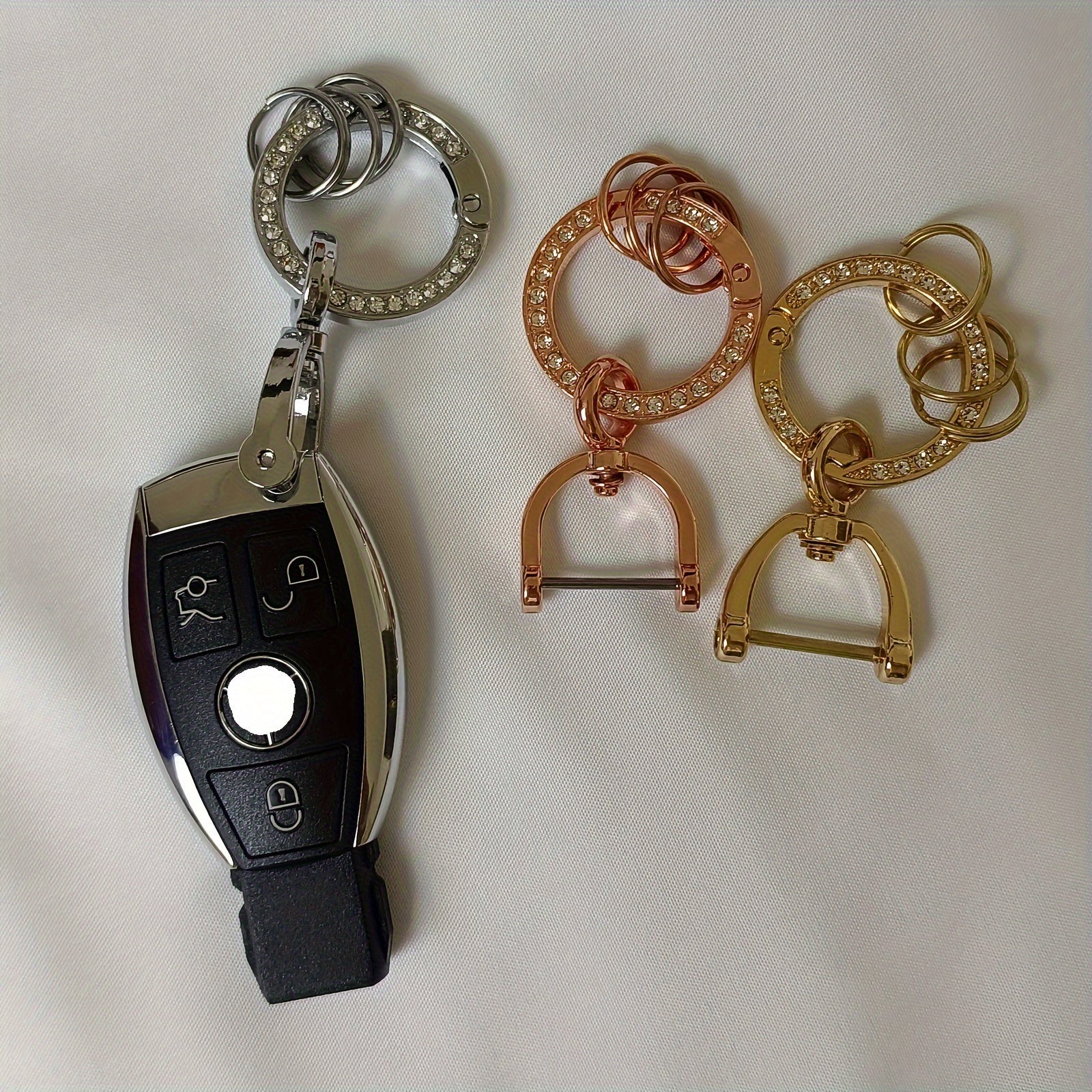 Rhinestone Studded Car Keychain Keyring