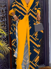  Geometric Print Long Sleeve Top & Pants Set