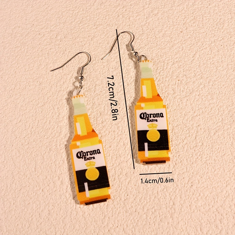 Beer Bottle Graffiti Dangle Earrings Acrylic Gift Women Girls