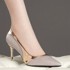 Women's Glitter Stiletto Heels Elegant Pointed Toe Slip On High Heel Shoes