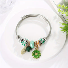 Small Daisy Charm Beaded Bangle Bracelet for Girls