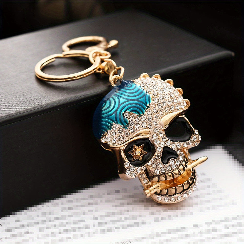 Metal Skull Keychain With Diamonds Bag Decoration Pendant