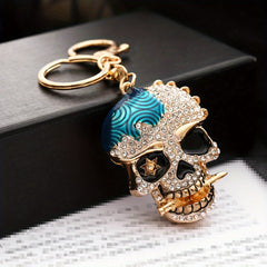 Metal Skull Keychain With Diamonds Bag Decoration Pendant