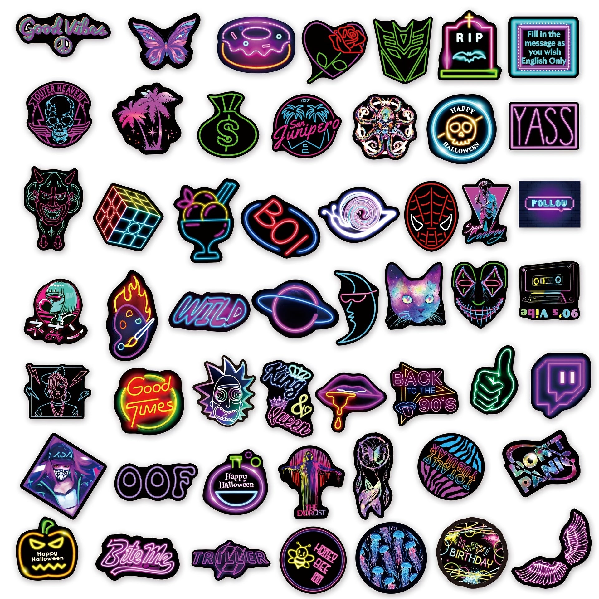 50PCS Neon Crow Stickers Waterproof PVC Stickers