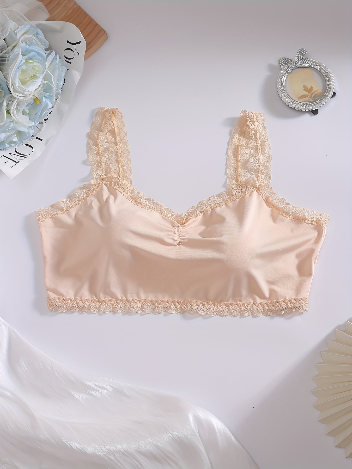  Women's Full Cover Bralette with Lace Trim