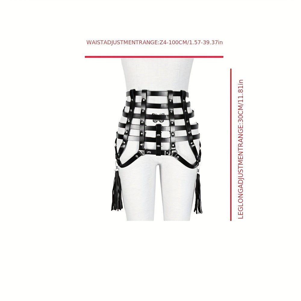 Gothic Tassel Harness Belt PU Leather Waistband for Women