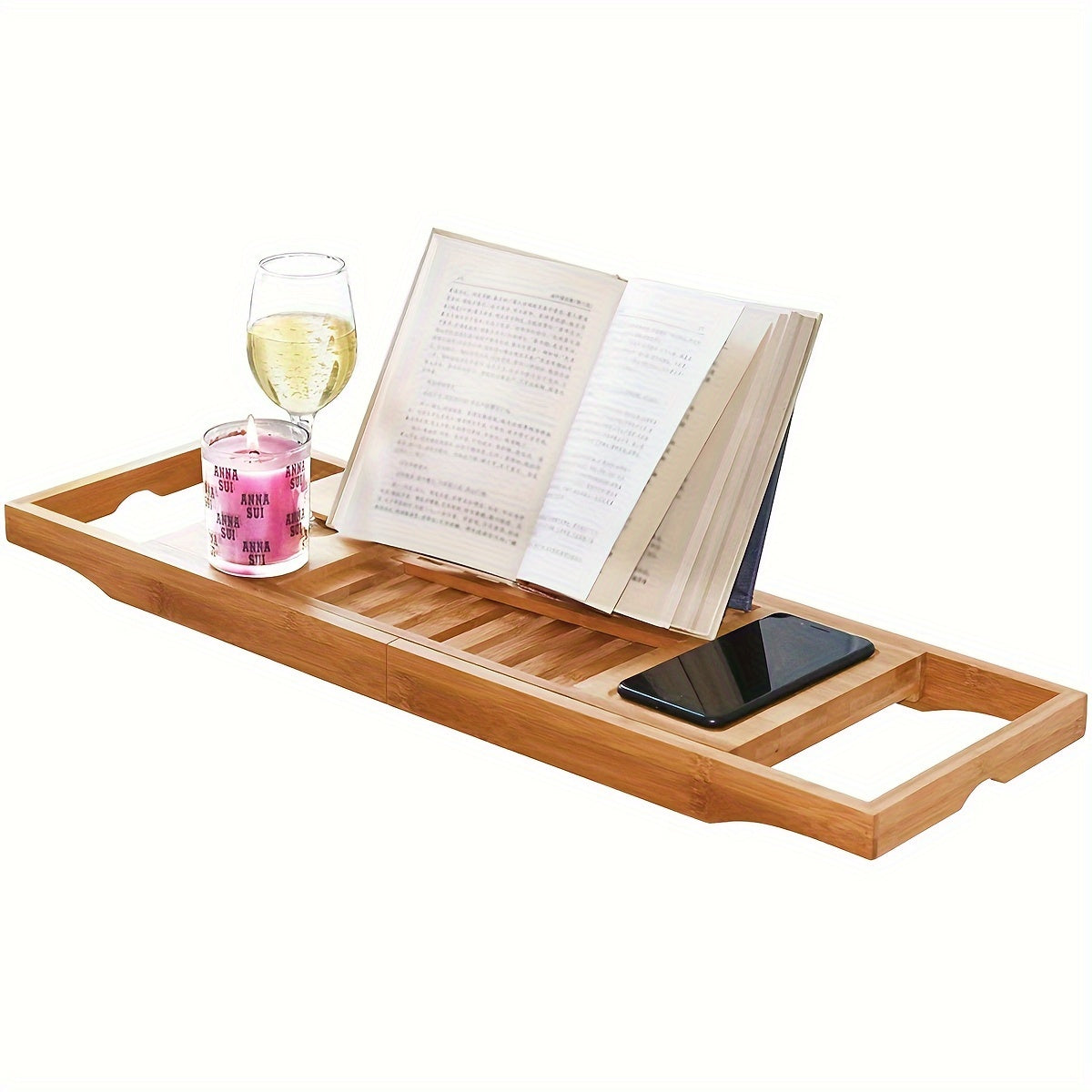 Bamboo Bathtub Tray with Book/Tablet/Smartphone/Wine Holder