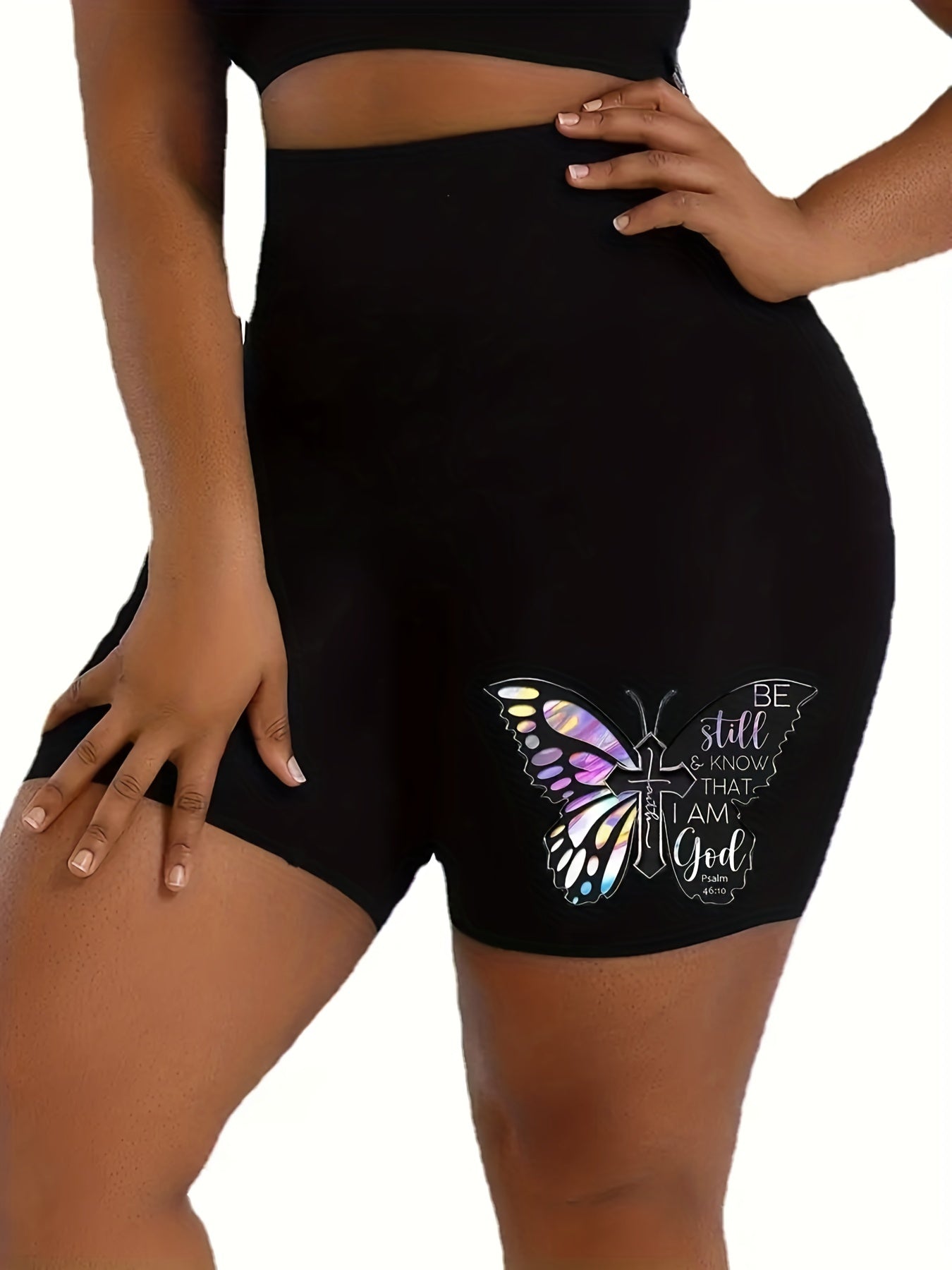 Butterfly Print Skinny Shorts Casual Shorts For Spring & Summer Women's Clothing