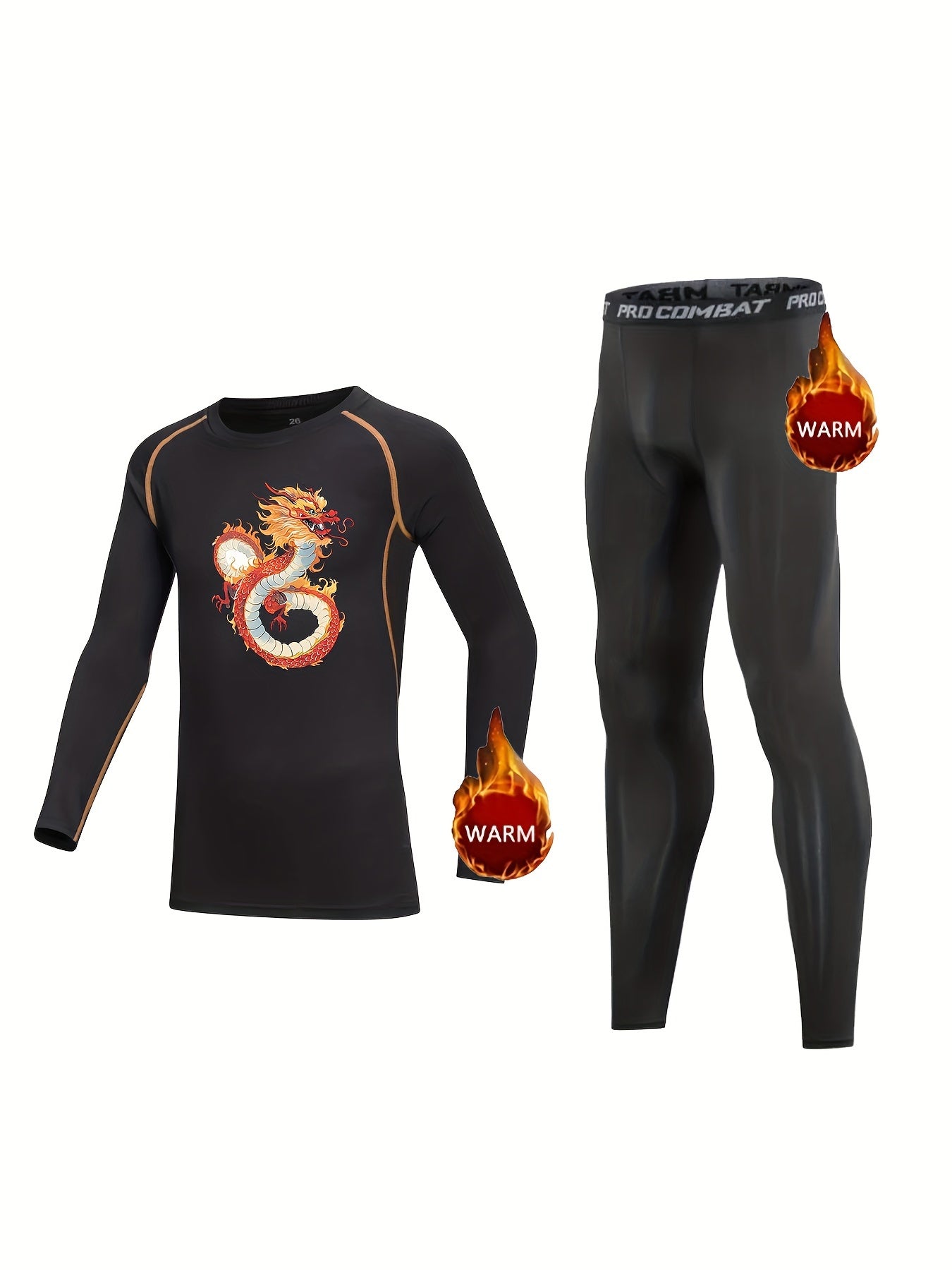Kids Compression Fleece Sets Crew Neck Pullover Elastic Waist Pants Body con Bot
