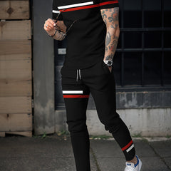 Men's Stripe 2 Piece Outfits T-shirt & Drawstring Sweatpants Set