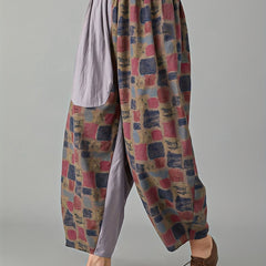  Colorblock Geometric Print Boho Pants Elastic High Rise Loose Fit