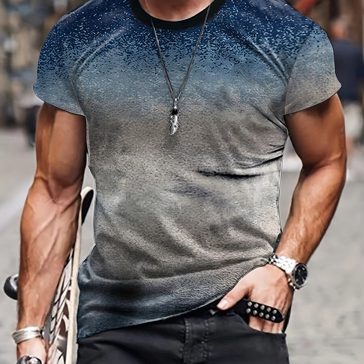 Men's Vintage Style Printed Sports T shirt Casual Stretch Round Neck Tee Shirt