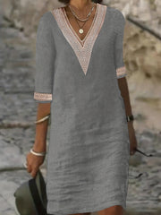 Guipure Lace V Neck Dress Short Sleeve for Spring & Summer