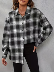  Plaid Print Long Sleeve Button Up Shirt Top