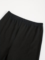 Solid Casual Two piece Set Crew Neck Long Sleeve Tops & Elastic Waist Pants