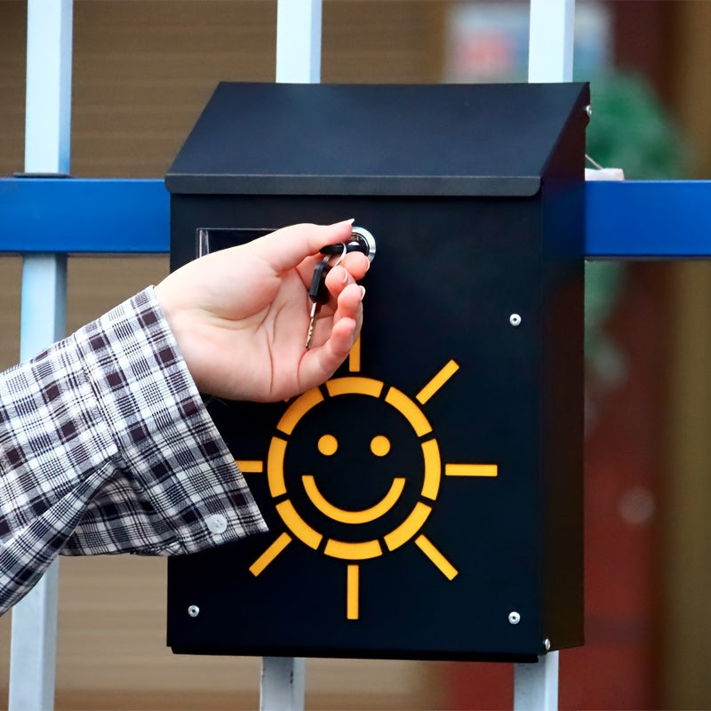 Small Sun Style Mail Box Metal Wall Mount Lockable Outdoor Home Storage