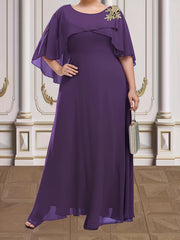 Floral Appliques Wrap Cape Sleeve Party Dress