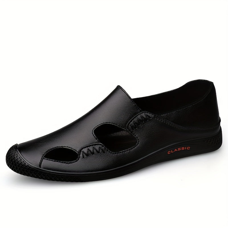 Men's Breathable No Tie Lace Cut Out Leather Shoes