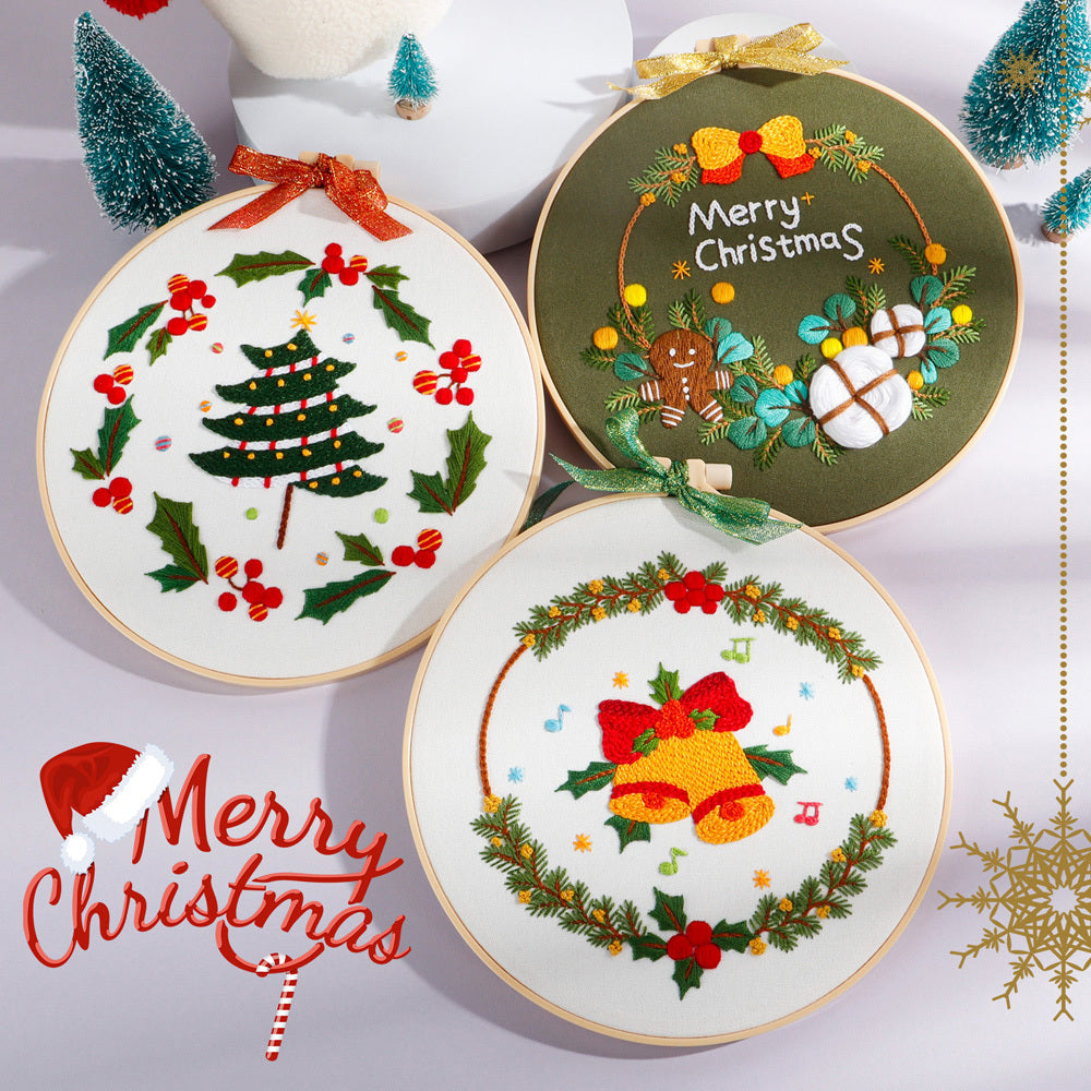 Embroidery Kit Merry Christmas Pattern 1 Hoop DIY Knitting Gift