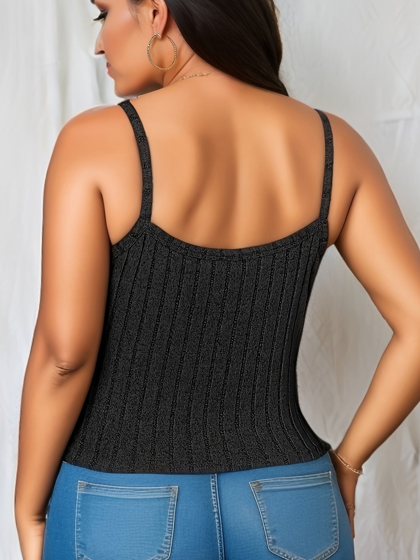  Solid Ribbed Scoop Neck Cami Top
