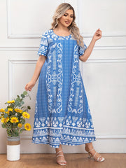  Boho Abaya Dress Women's Plus Geo Print Maxi Jalabiya Dress