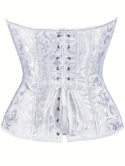 Strapless Zipper Corset Bustier Tummy Control Lace Up Jacquard Shaper