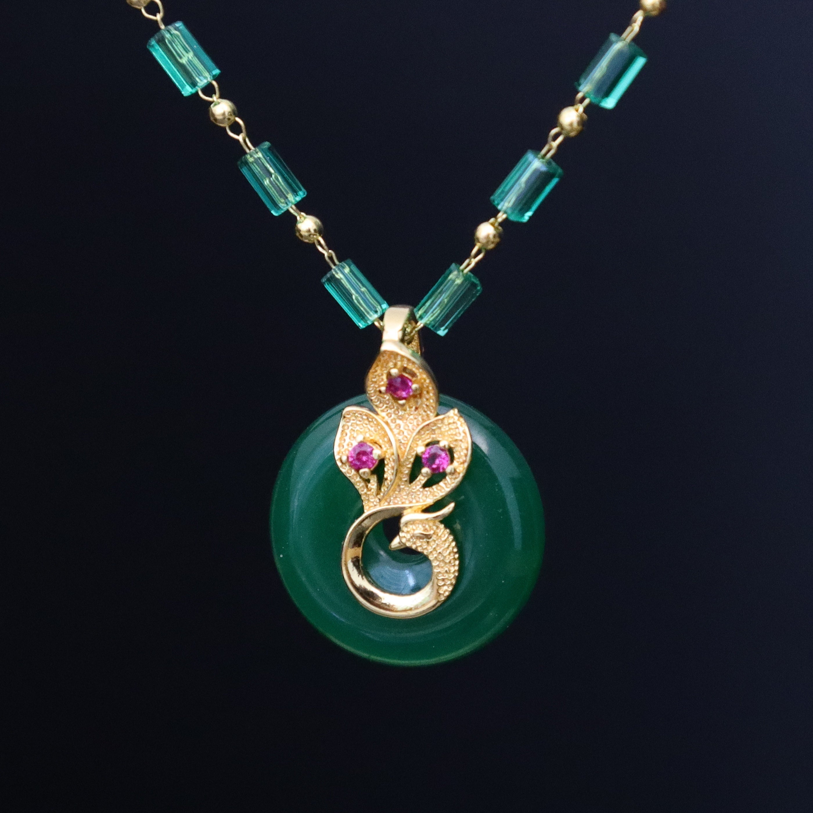 Handcrafted Simulated Jade Peacock Pendant Necklace - Good Luck Gift