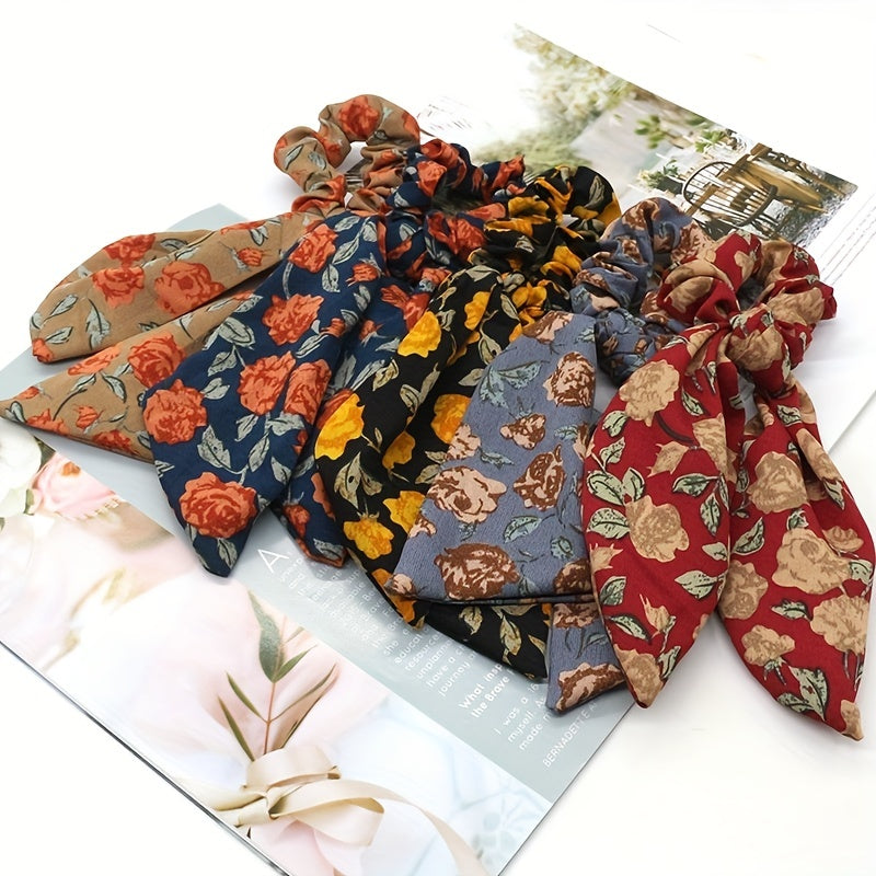 Vintage Floral Print Scarf Scrunchies Hair Tie Large Hair Rope Hair Ring