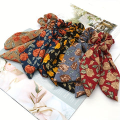 Vintage Floral Print Scarf Scrunchies Hair Tie Large Hair Rope Hair Ring