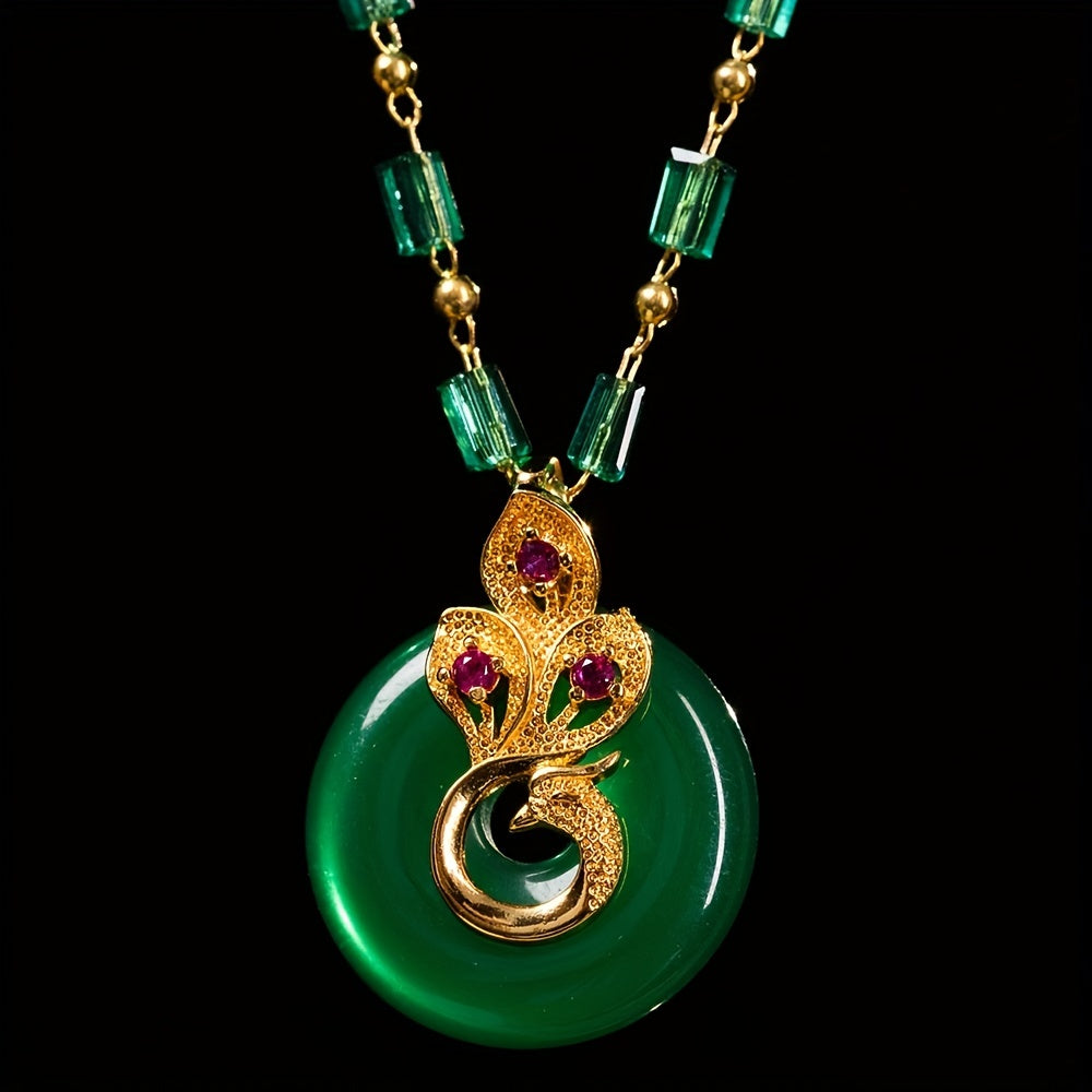 Handcrafted Simulated Jade Peacock Pendant Necklace - Good Luck Gift