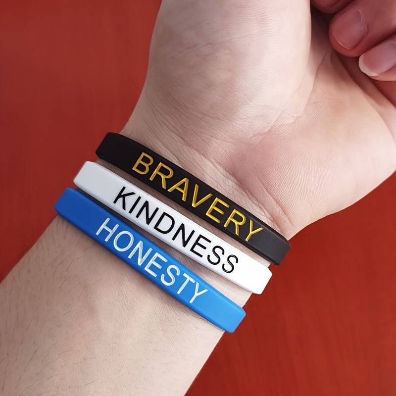 5 pcs Positive Words Silicone Wristbands Inspirational Messages Solid Colors