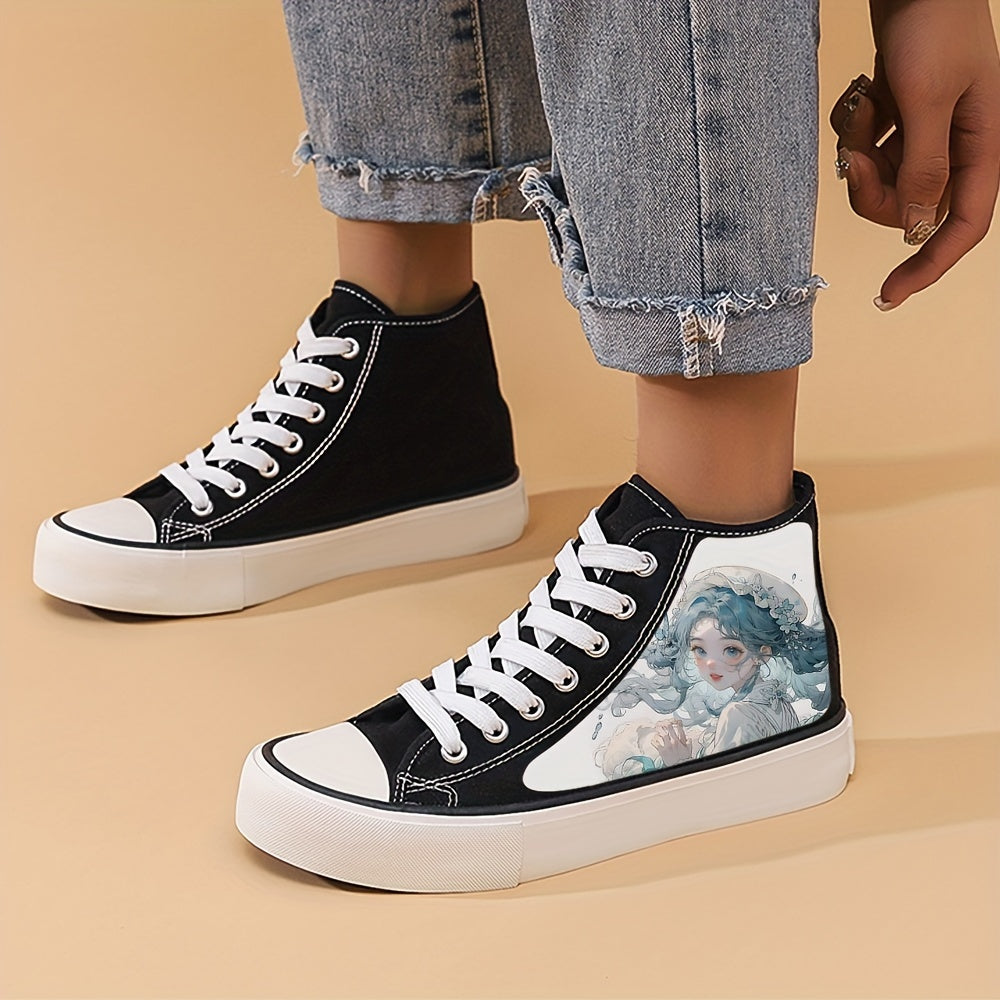 Anime Girl Pattern High Top Canvas Sneakers