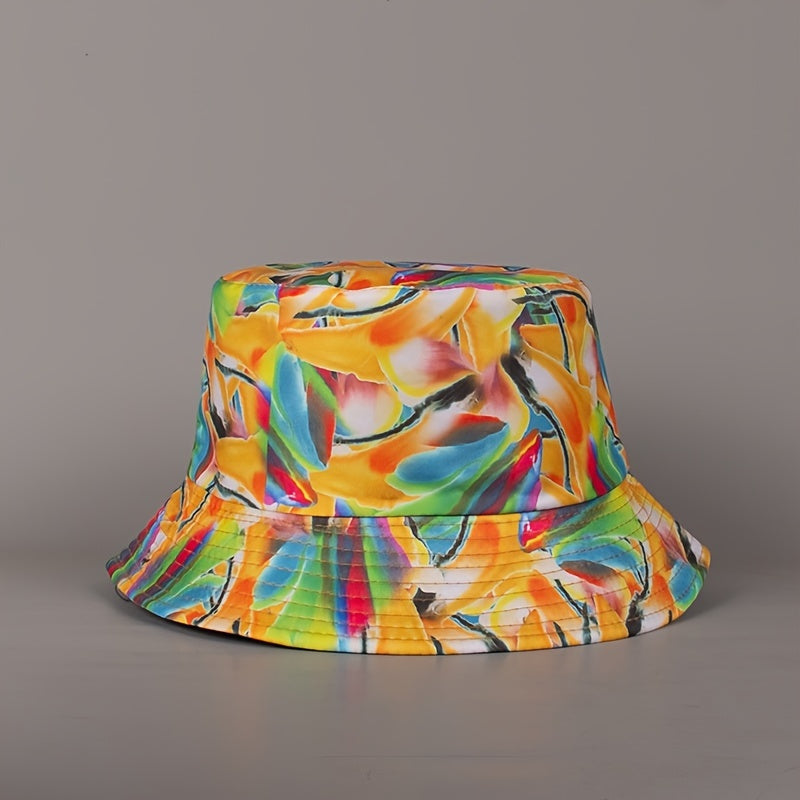 Colorful Graffiti Reversible Bucket Hat Orange Fisherman Sun Cap