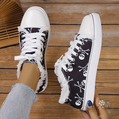 Women's Skull Print Canvas Shoes Casual Lace Up Outdoor Sneakers
