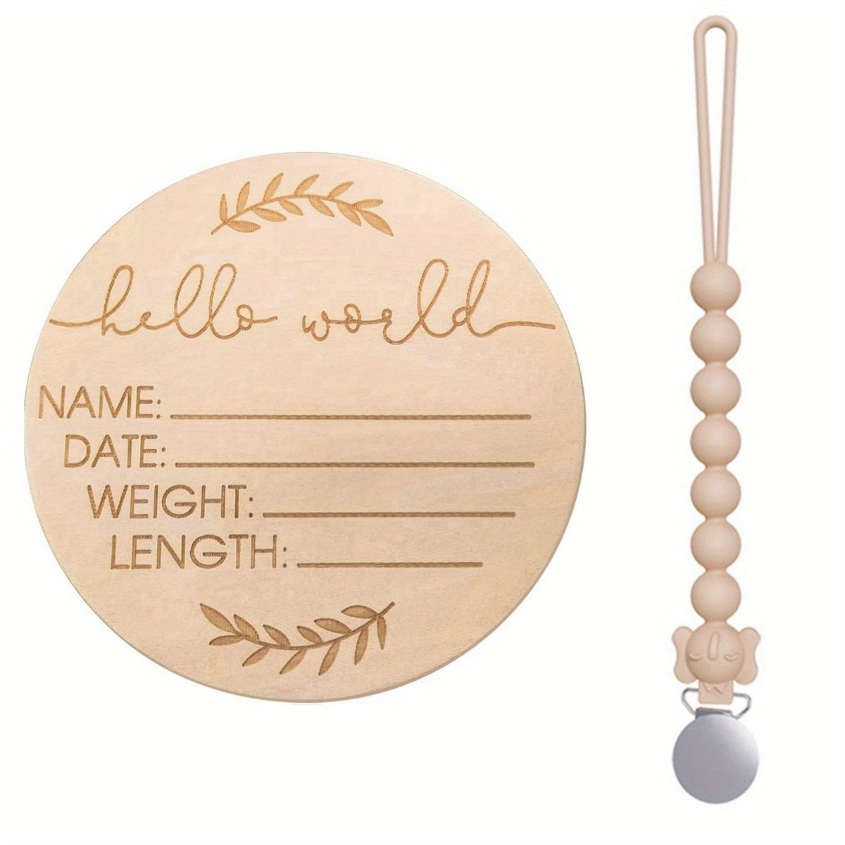 Wooden Baby Announcement Sign & Pacifier Clip Set