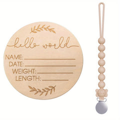 Wooden Baby Announcement Sign & Pacifier Clip Set