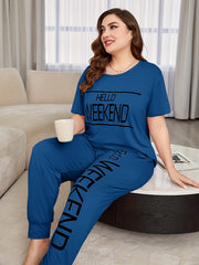  Letter Print T-shirt & Pants Pajama Set