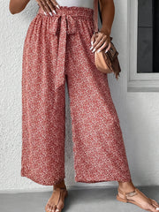  Women's Floral Print Ruffle Wide Leg Pants