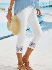 Floral Print Cropped Leggings High Waist Skinny Leggings For Spring & Summer
