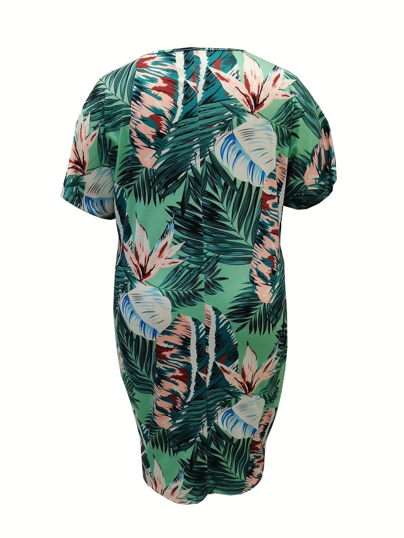 Women's Plus Tropical Print V Neck Dress With Pockets