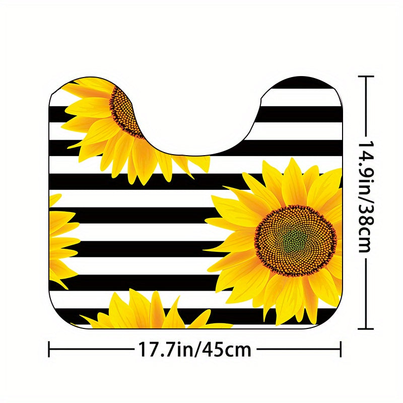 Sunflower Shower Curtain Set with 12 Hooks & Non-Slip Bathroom Rug